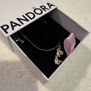 Pandora Silver Necklace with Pink Ribbon Charm